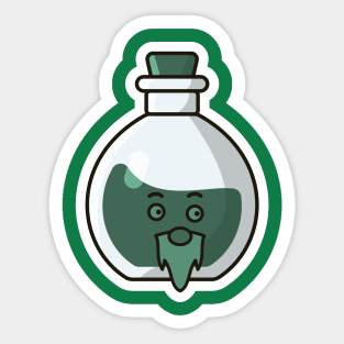 Potion Bottle with Cartoon Character Sticker vector illustration. Science object icon concept. Handsome cartoon with Potion sticker vector design. Cartoon character drink design. Sticker